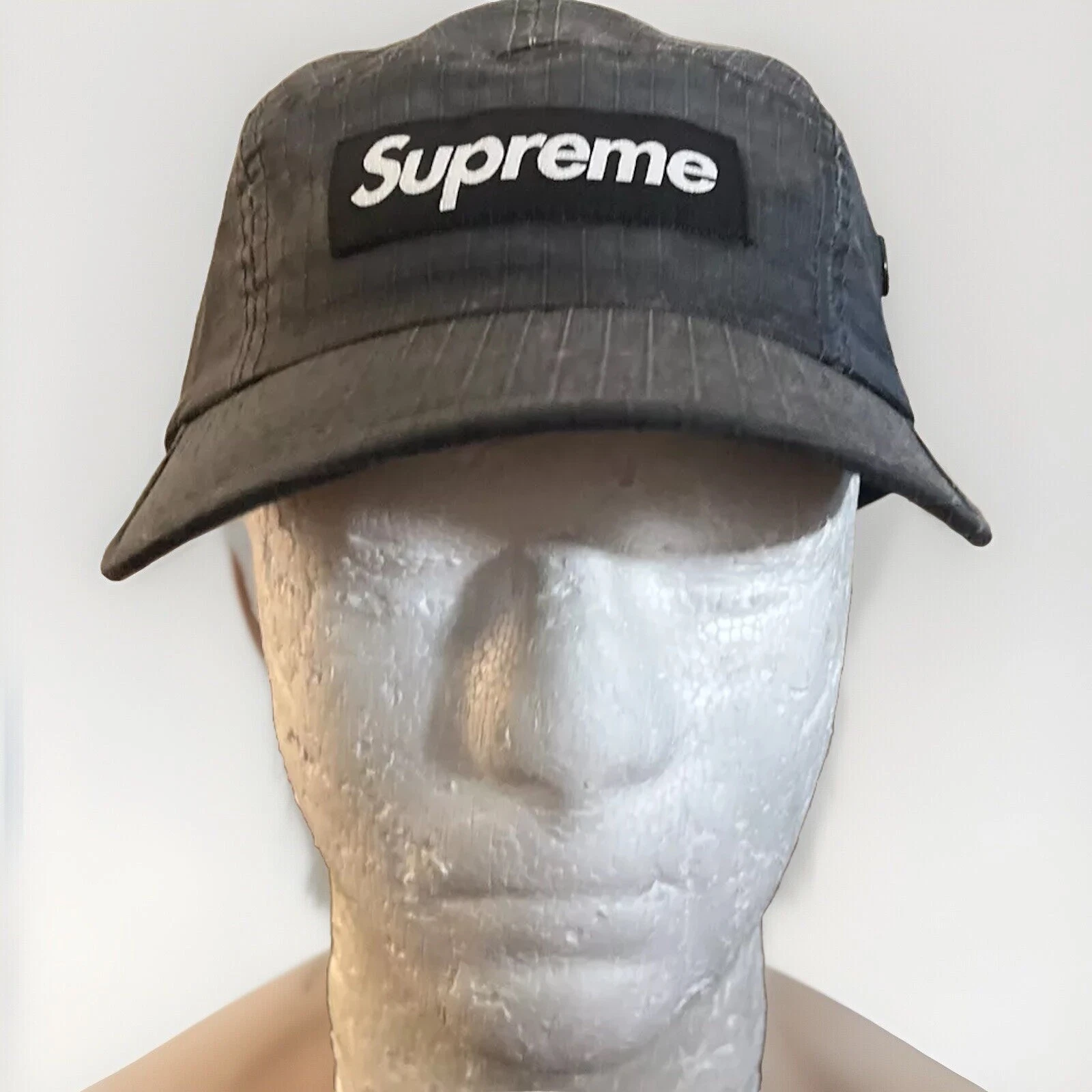 CASQUETTE DE CAMP RIPSTOP EN DÉTRESSE SUPRÊME NOIRE OS FW23 SEMAINE 1 (AUTHENTIQUE) NEUVE