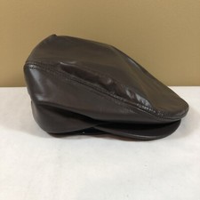 CAPAS Headwear Genuine Leather Brown Newsboy Cabbie Hat Cap Size Med USA Made