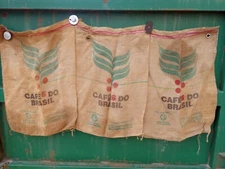 Lot Of 3 Cafe's Do Brasil Coffee Bean Bag/Burlap Sack Size 37" x 27" Fr Shipping
