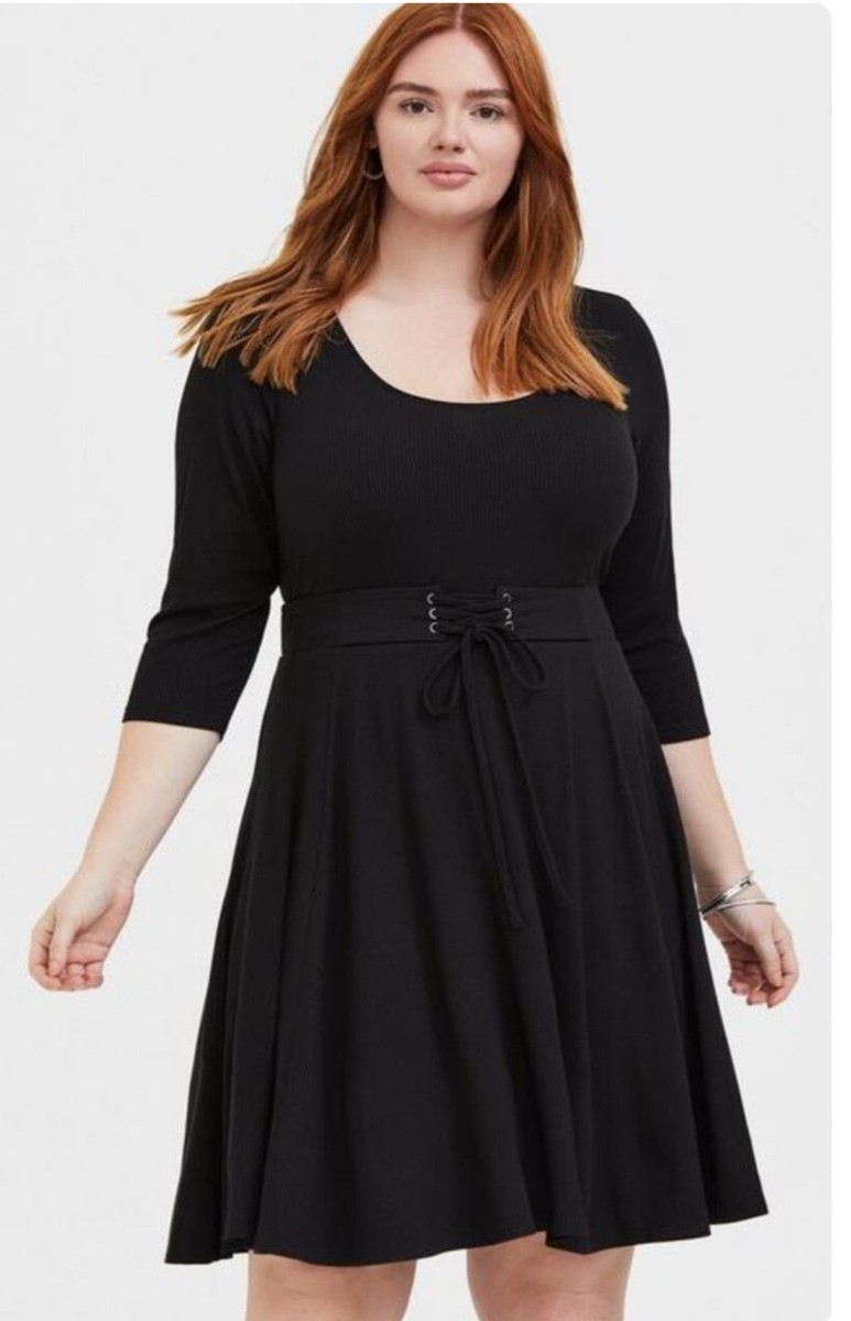 plus size formal skater dress NWT Torrid 4 4X 26 Mini Rib Black Sherri Hill Dress 57674