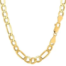 14k Yellow Real Gold Filled Solid Figaro Chain Necklace, 6.0 mm, 24"
