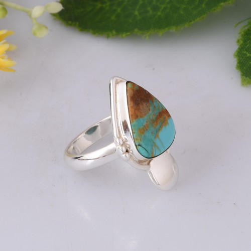 Gemstone Handmade Solitaire Kingman Turquoise 925 Silver Chunky Engagement Ring - Picture 2 of 8