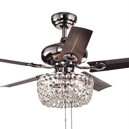 Angel 3-light Crystal Chandelier 5-blade Brown Ceiling Fan Pull Chain - Picture 5 of 7