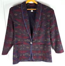 Women's Vintage Southwestern Blanket Blazer Ranch Western Silver Button Large