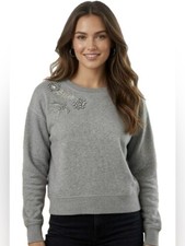J.Crew Gray Embellished Rhinestone Floral Sweatshirt M