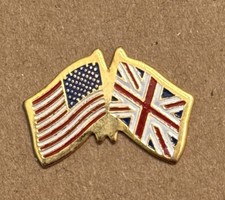 USA United sates UK United Kingdom Union Jack Flag Gold Lapel Pin VTG