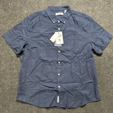 Original Penguin Shirt Mens 2XL Short Sleeve Button Down Stretch, Navy Blue