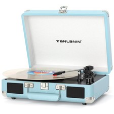 Bluetooth Suitcase Record Player with Built in Speakers, Bass Treble Con