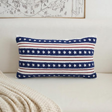 Patriotic 4Th of July Embroidered Throw Pillow Cover 12X20 Inch Red Blue White S