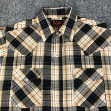 VTG Plains Western Wear Mens Size M Medium Plaid Short Sleeve Pearl Snap Shirt