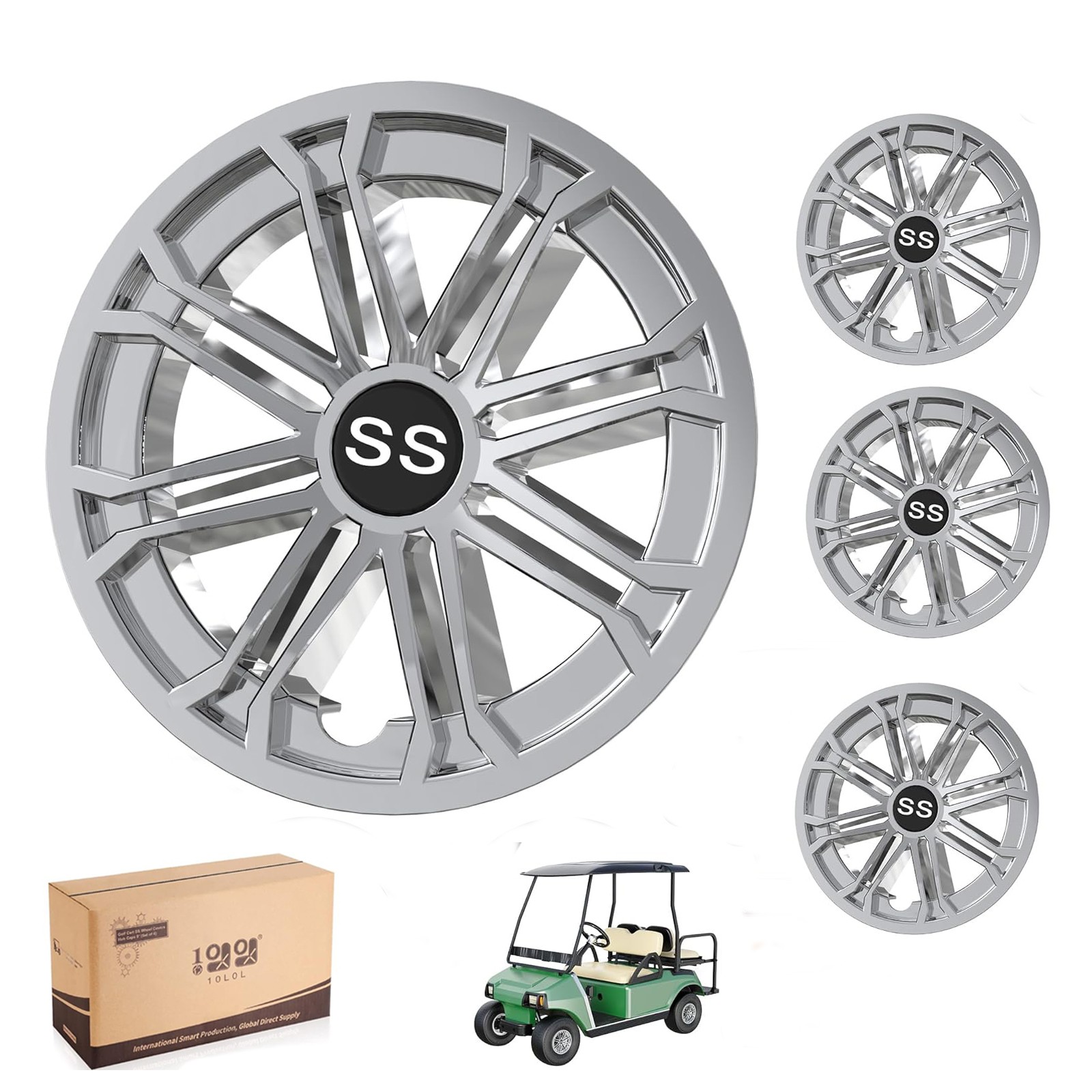 Cart Ss Wheel Rim Covers Hub Caps For Ezgo Club Car Yamaha, Set Of 4