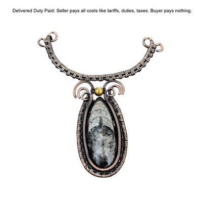 Copper Orthoceras Fossil Stone Handmade Wire Wrapped Daughter Chain New Necklace