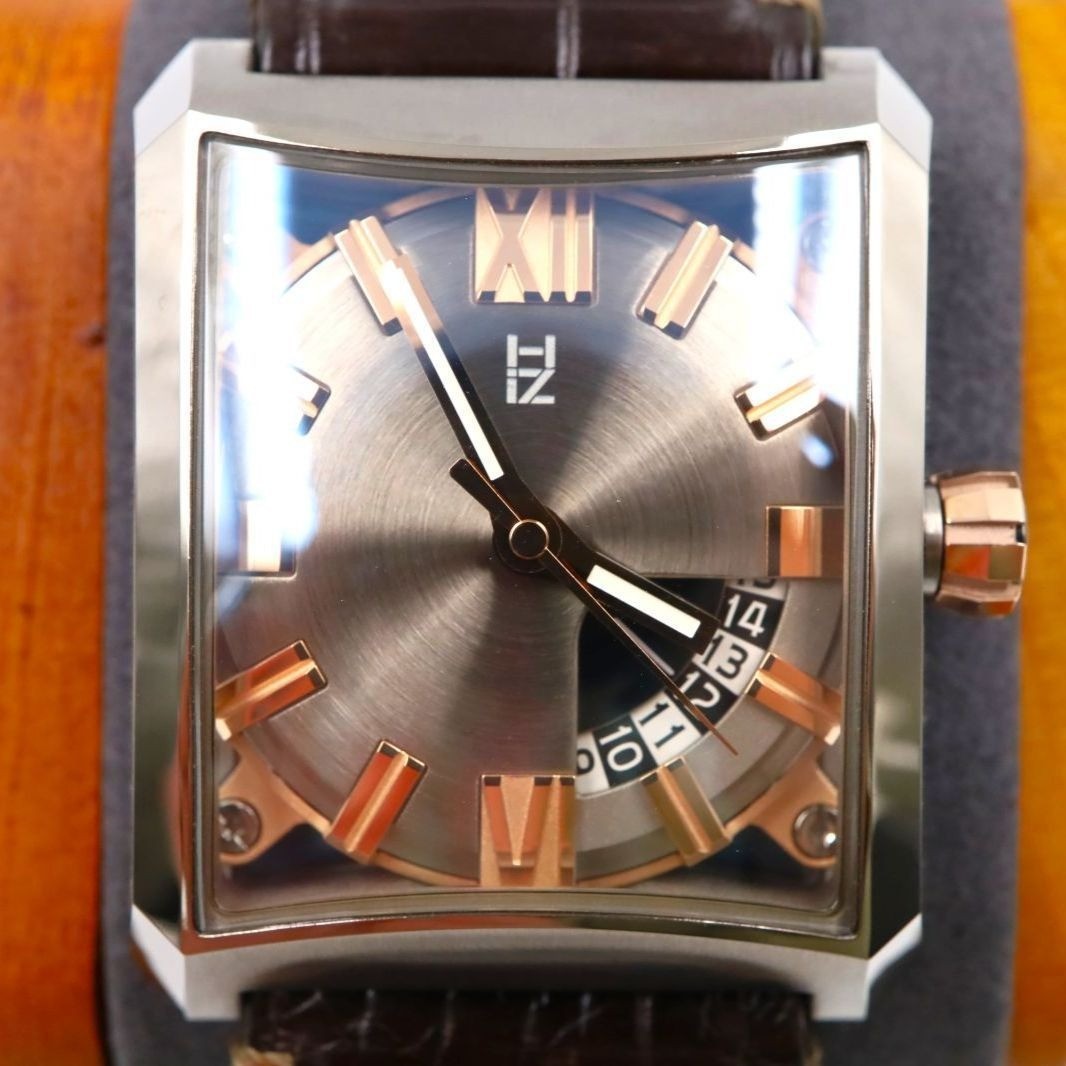 MINASE HiZ Five Windows VY03-K06B Automatic Gray Dial Leather Men's Watch image 3