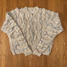 Vintage 90s Coogi Australia 3D Knit Earth Tones Sweater One Button Collar Sz XL