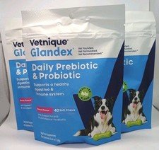 X3 Vetnique Glandex Daily Dog Prebiotic Probiotic Bacon Soft Chews 40ct 2027