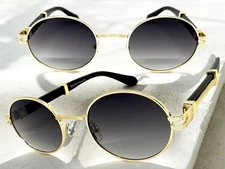 Men Classic Elegant Vintage Retro Hip Hop SUNGLASSES Oval Gold & Faux Wood Frame