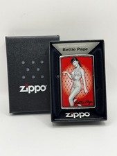 29441 Bettie Page Pinup ZIPPO LIGHTER Bikini Red Fishnet Background - 2018 NOS