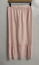 Match Point USA Size XL Pink 100% Linen Maxi Skirt Ruffle Flare Women's