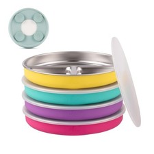 KIDS PLATES Stainless Steel Divided Plate Silicone Sleeve 4 Pack ELK AND FRIENDS
