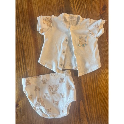 Vintage Carters Classics Baby Bear Snap Top and Diaper Cover Set Cream 0-3M
