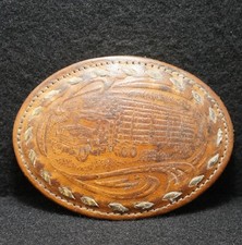 WH15125 AMAZING VINTAGE 1978  SEMI-TRUCK 18-WHEELER  LOG HAULER BELT BUCKLE