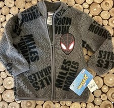 NWT SPIDER-MAN MILES MORALES GRAY Black Red FULL ZIP FLEECE JACKET 2T,3T,4T,5T