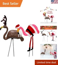 Vibrant 2-Pack Santa & Reindeer Flamingo Yard Ornaments for Holiday Cheer