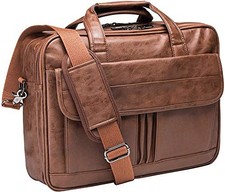 Men's Business Travel Briefcase Leather Handmade Messenger L brown-17.3inch