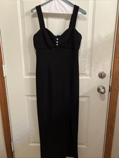 Vintage Bart Jay Maxi Dress Sz 9/10 Black Sheath Rhinestone Sleeveless Formal