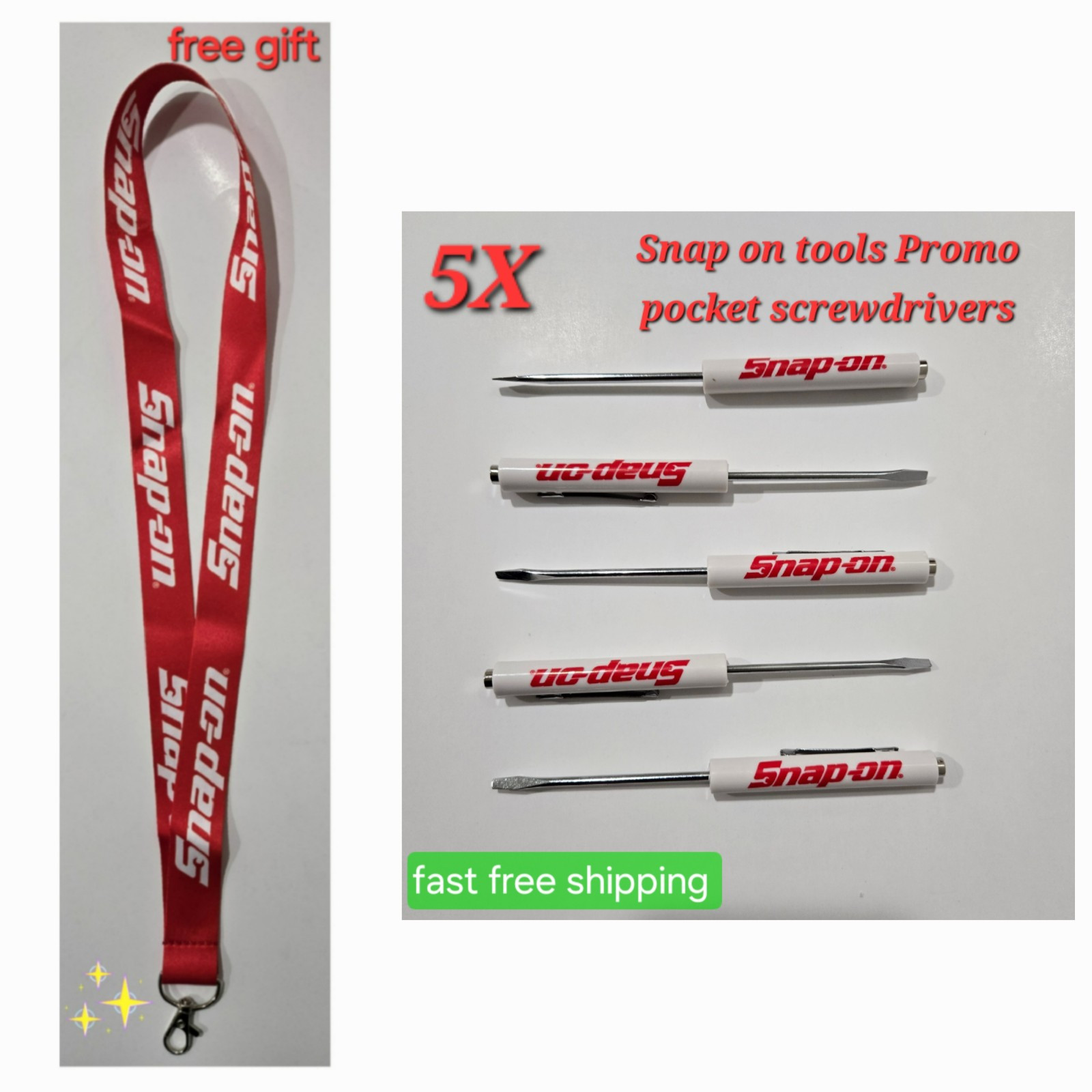 Snap On Pocket Tools 5-Pack Snap-on Red Pocket Screwdrivers FREE Promo Lanyard - Magnetic Tip Pocket Screwdriver Set For Technicians - Foto 8