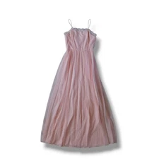 Vintage Prom Dress Bridesmaid Pink Spaghetti Straps 70s Chiffon USA Size XS/XXS