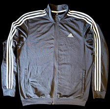 adidas Men's Black/White 3-Stripes Track Jacket Full Zip Pockets Size L