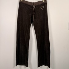 VTG Juicy Couture Women s Brown Velour Drawstring Pants M Stud Heart Hip