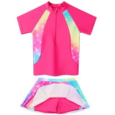 Baohulu Girls Rash Guard Swimsuits Set 2 Pcs Bathing Suit Upf50 Short Sleeve