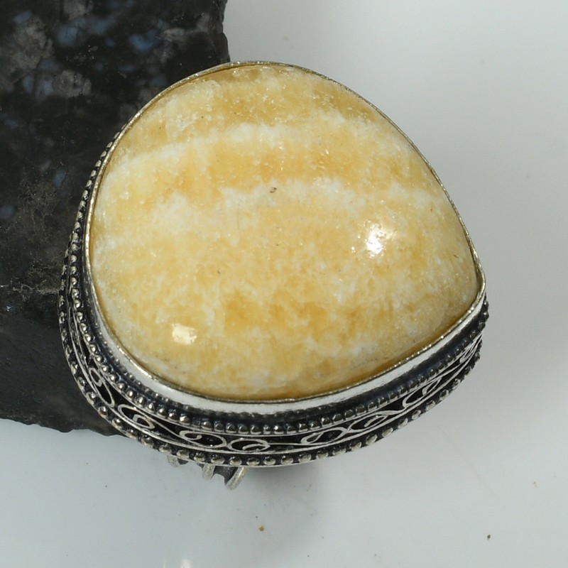 Yellow Lace Agate Gemstone Antique Design Ring Jewelry US Size-7.25 AR 61086
