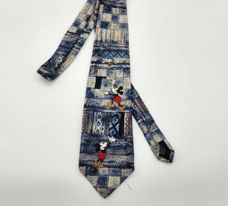 Disney Unlimited Mickey & Donald Grandpa Sweater Pattern Men's Neck Tie Preowned