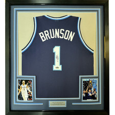 Framed Facsimile Autographed Jalen Brunson 35x39 Villanova Blue Reprint Jersey
