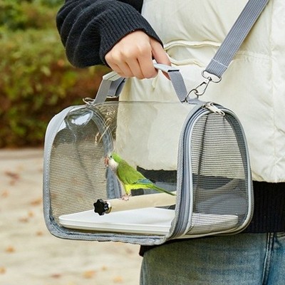 Atmungsaktiver Vogel Papagei Trage Transparent Nest Haustier Rucksack Reisetasche & Sitzstange