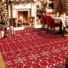 Christmas Area Rug 5x7 Rugs for Living Room Red Snowflake Plaid Decorative Mo...
