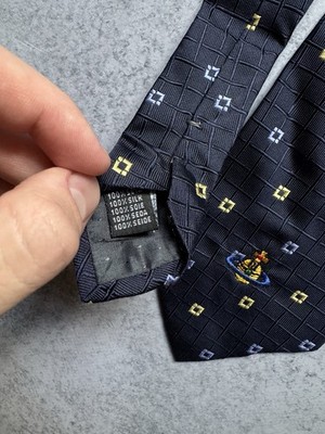 Vintage Vivienne Westwood Orb Embroidered Logo Pattern Silk Tie