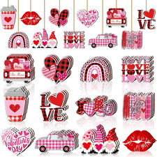 36 Pcs Valentine  S Day Wooden Hanging Ornaments Valentines Tree Decorations Pink