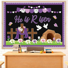 85Pcs Easter Bulletin Board Classroom Decorations Set He Is Risen Christian Reli