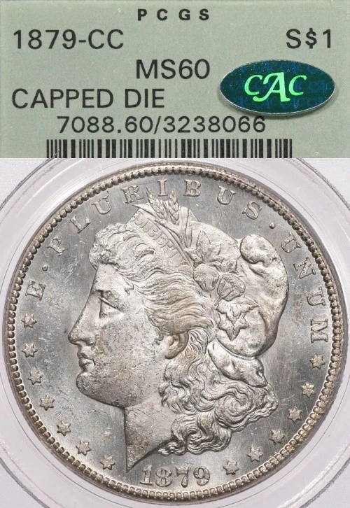 1879-CC $1 PCGS MS60 CAC OGH PLish Capped Die Morgan Silver Dollar Carson City