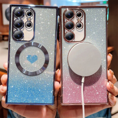 For Samsung Galaxy S26 S25 S24 S22 S21 Bling Glitter MagSafe Magnetic Phone Case