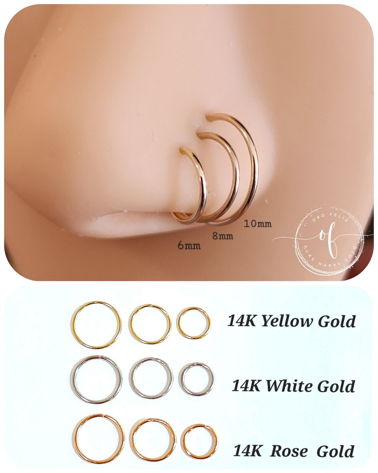 JOFUKIN 16 Gauge Hoop Nose Rings for Women Men Rose Gold Nose Ring Hoop  Surgical Steel Nose Hoop Hypoallergenic Body Piercing Rings for