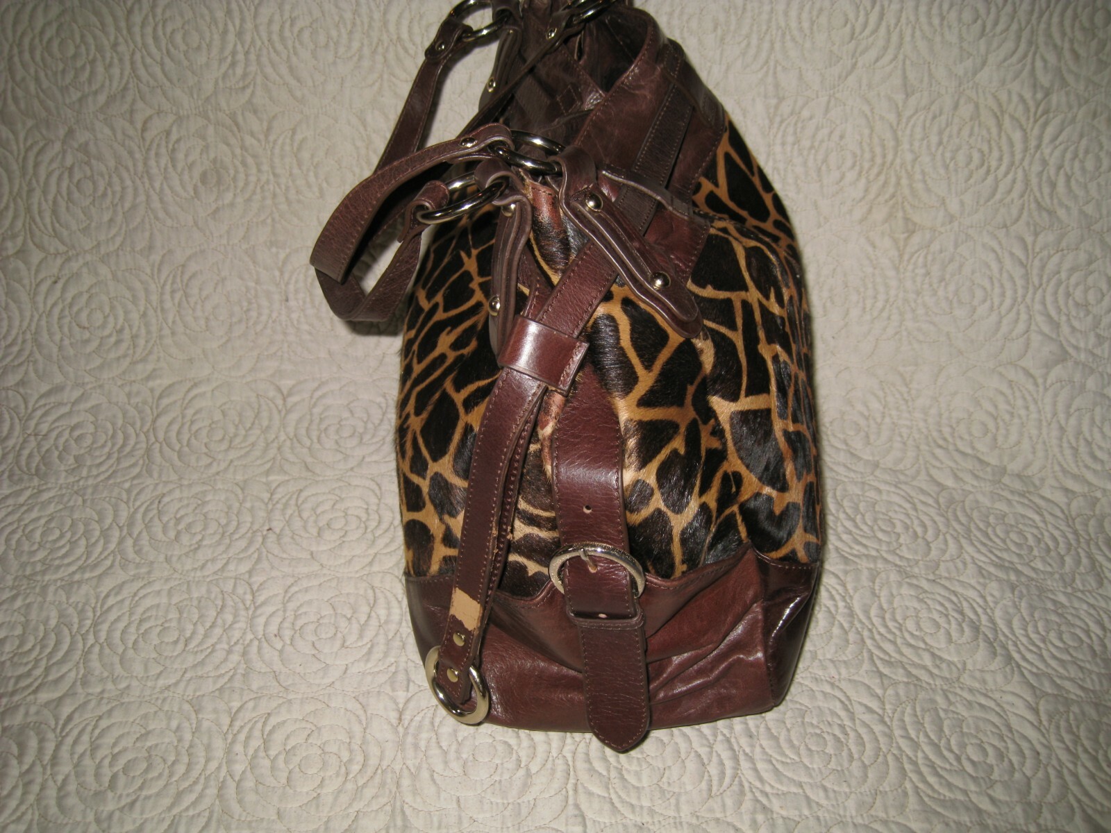 PONY Borsa a mano AQUA MADONNA in pelle PELLICCIA DI GIRAFFA hobo borsetta grande