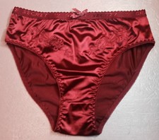 Women Panties Bikinis GRACE Size Large Burgundy Nylon Satin W/Decoration Elastic