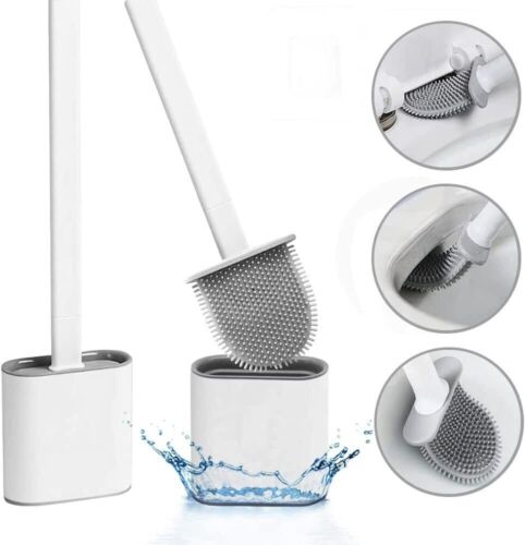  Silicone Toilet Brush with Toilet Brush Holder Wall Mounted-Cleaning Brush Set - Afbeelding 1 van 11