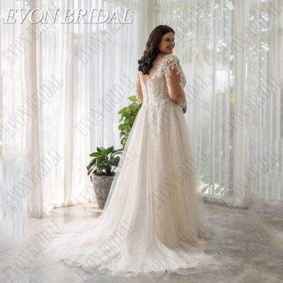 knee length dresses for ladies Long Sleeve Satin Wedding Gowns Backless Cathedral Train Bridal Dress –  Viniodress main image 0