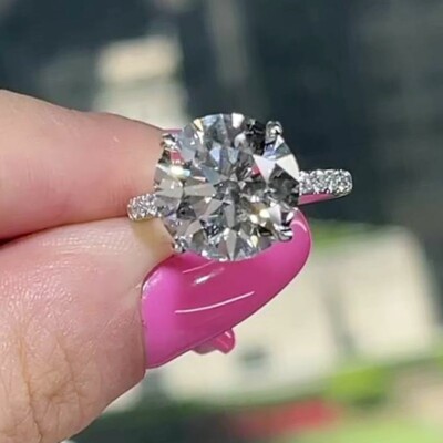4.45 TCW Round Cut Moissanite Big Stone Engagement Ring 14K White Gold Plated